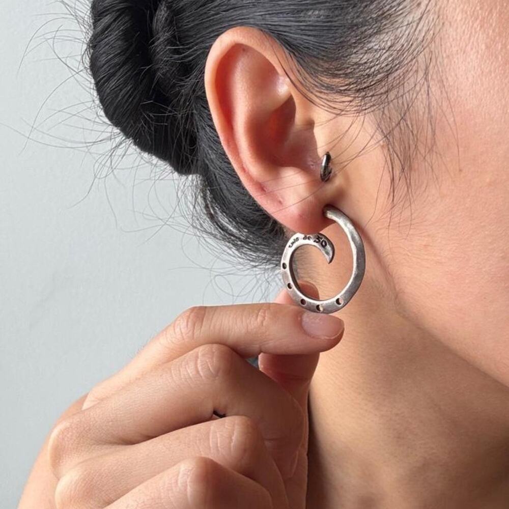 UNO de 50 Silver Plated Spiral Hoop Earrings Sculptural Statement Spain